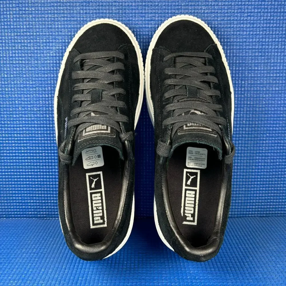 🔴 PUMA SUEDE PLATFORM Women`s Size 8 Black White Comfort Shoes 362223 01